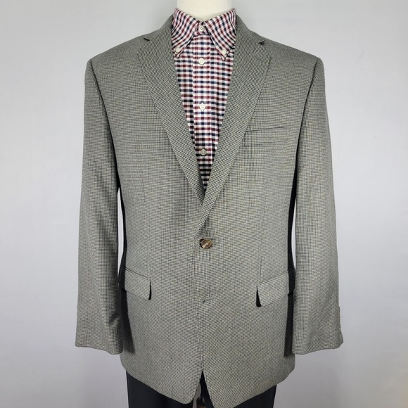 Chaps‎ Men's Sport Coat Blazer Two Button Gray Beige Blue Poly Blend 44R